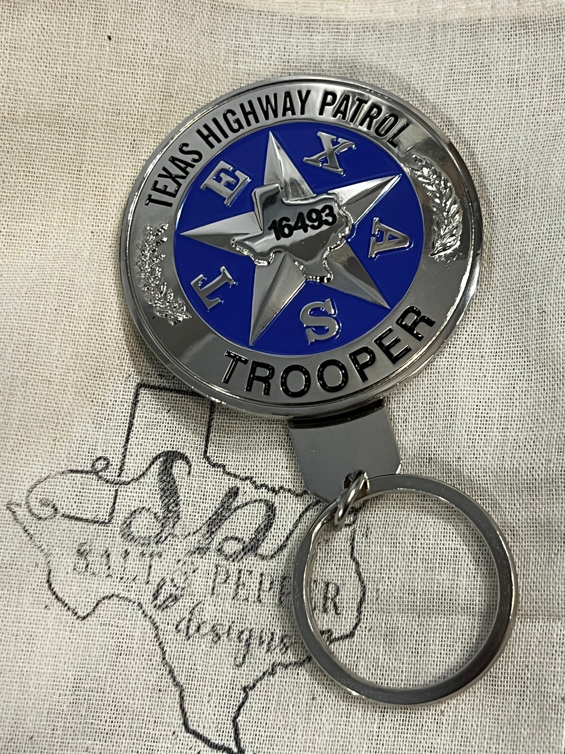 Texas Racing Keychain Texas Trooper Badge Metal Keychain - Silver – Salt and Pepper Designs Co