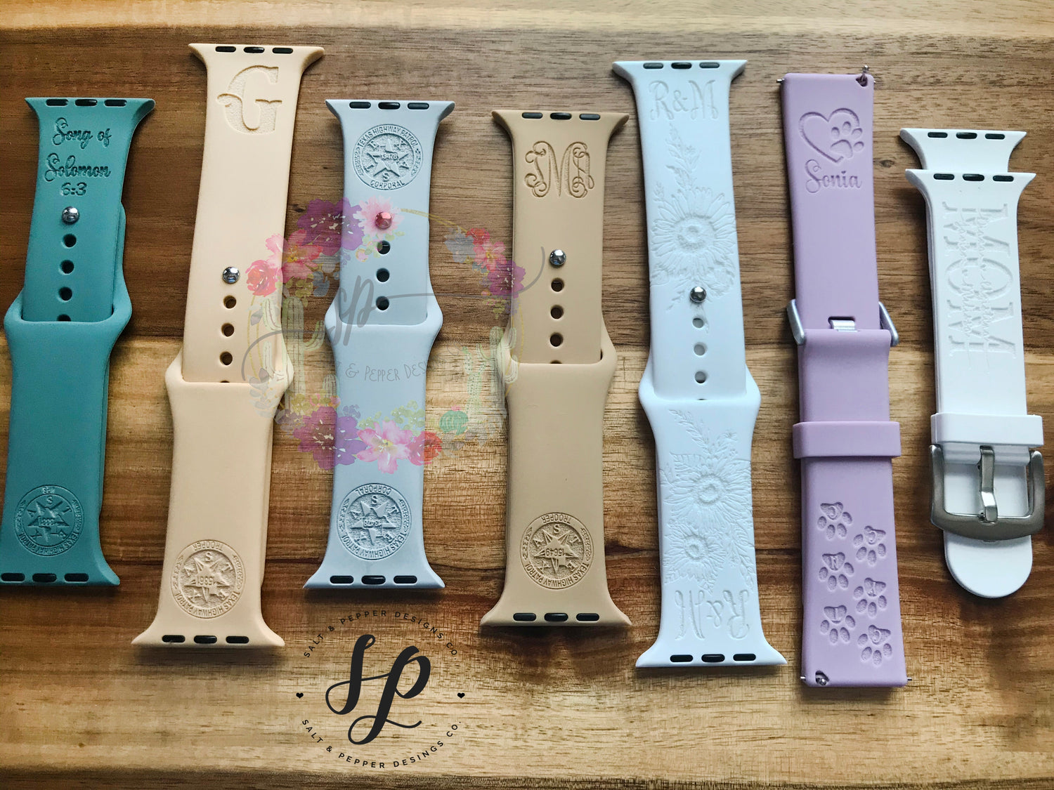 Laser engraved Apple Watch bands - various designs