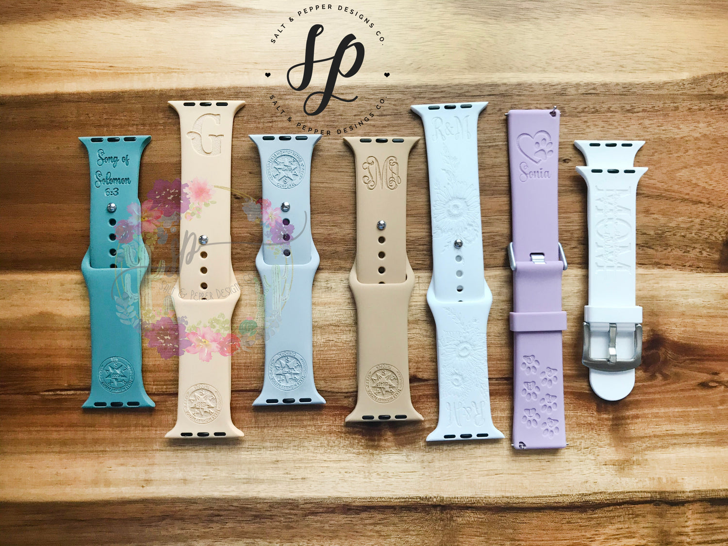 Laser engraved Apple Watch bands - various designs